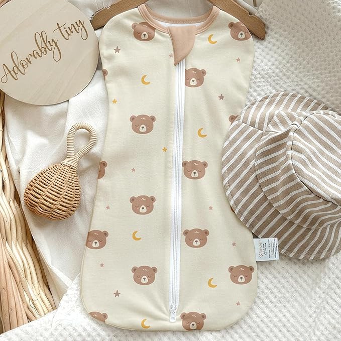Baby Swaddle 0-2 Months, Cotton Arm-In Zipper Sleep Sack, Wearable Blankets Wrap for Newborn Infant Girls and Boys (Bear, Pack of 1)
