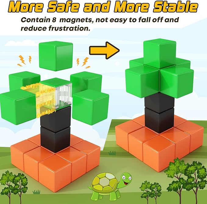 48PCS Magnetic Blocks for Toddlers Toys, Large Magnetic Cube Toy for Sensory STEM Education Preschool Magnet Toys for 3 4 5 6 Year Old Boys and Girls, Compatile with Mine Magnet World