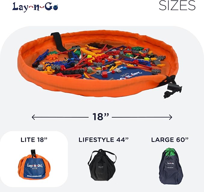 Lay-n-Go 2-in-1 Small Portable Drawstring Toys Storage Organizer and Play Mat for Room and Travel, Made for Kids and Toddlers with a Durable Patented Design