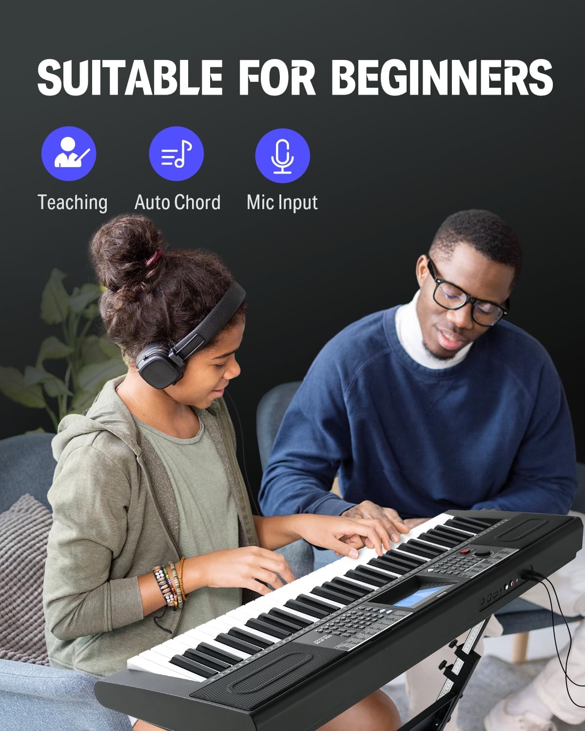 Donner 61 Key Keyboard Piano, Electric Piano Keyboard Kit with 249 Voices, 249 Rhythms - Includes Piano Stand, Stool, Microphone, Gift for Beginners, Black (DEK-610S)