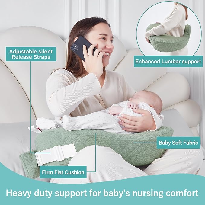 QSTEHEML Nursing Pillow for Breastfeeding - Adjustable Breastfeeding Pillows for Women with More Support & Removable Cover, Baby Feeding Pillow for Newborn Moms and Baby Essentials,Green
