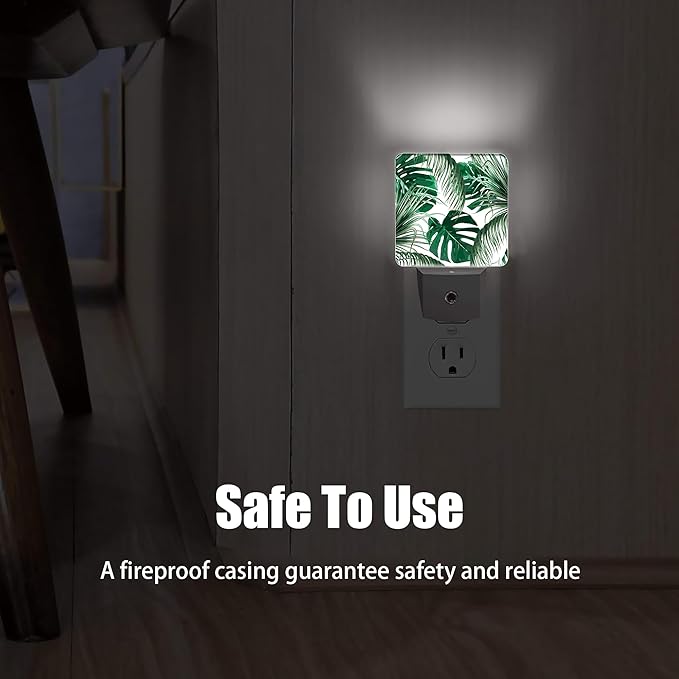 Green Palm Night Light Plug in Wall Lamp Smart Dusk to Dawn Sensor for Home Decorative, Kids Room Bedroom Bathroom Kitchen Hallway Gifts