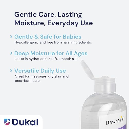 Dukal DawnMist Baby Oil with Dispensing Cap, 16 oz. Bottle (Pack of 12) – Hypoallergenic, Moisturizing Baby Skin Care, Gentle and Non-Irritating Formula