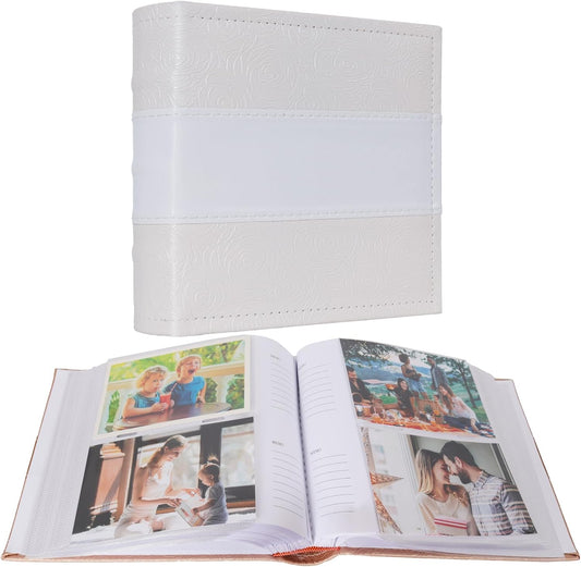 RECUTMS Photo Album 4x6 200 Photos with Writing Space Photo Book,Leather Cover Picture Album with Memo Areas for Wedding Anniversary Family Baby Couple Valentines Graduation Travel (White)
