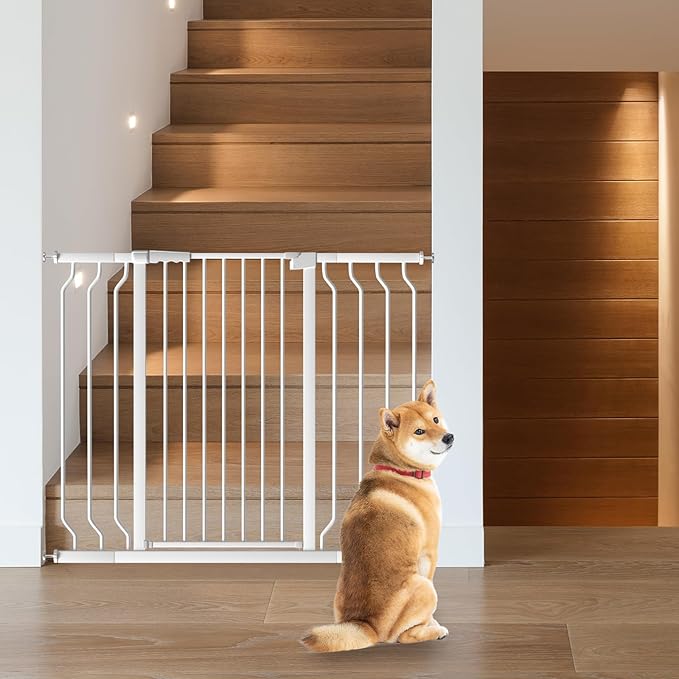 Extra Tall 40.55" Gate, 57.48-73.62" Extra Tall and Wide Dog Gate,Extra Wide Baby Gates Pressure Mounted Walk Through for Doorways,Stairs, Kitchen White