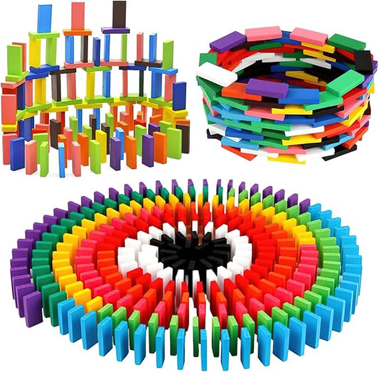 BigOtters Dominos Set for Kids,360 PCS Dominoes Wooden Building Blocks Stacking Educational Racing Toy Games, Party Favor for Boys and Girls, 12 Colors