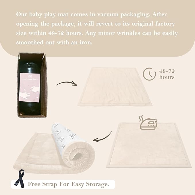 Baby Play Mat for Floor, 1.3"Thick Extra Large Cushioning Memory Foam Playpen Mat, Soft Coral Velvet Baby Crawling Mat with Non-Slip Backing for Toddlers,Infants,Kids,Yoga Mat (Beige 79"×118"×1.3") ﻿