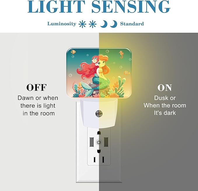 Beautiful Mermaid Girl Night Light for Kids, Mermaid Girl LED Night Light Plug into Wall with Dusk to Dawn Sensor for Girls Boys Women Men Bedroom, Hallway, Kitchen, Bathroom, Stairs Decor