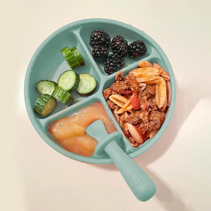 TalkTools Itsy Plate Must-Have Silicone Baby Plates with Suction | Non-Toxic Toddler Feeding Plate | Divided Portion | BPA-Free, Easy-Clean, Travel-Friendly Baby Dishware - Made in USA (Sage)