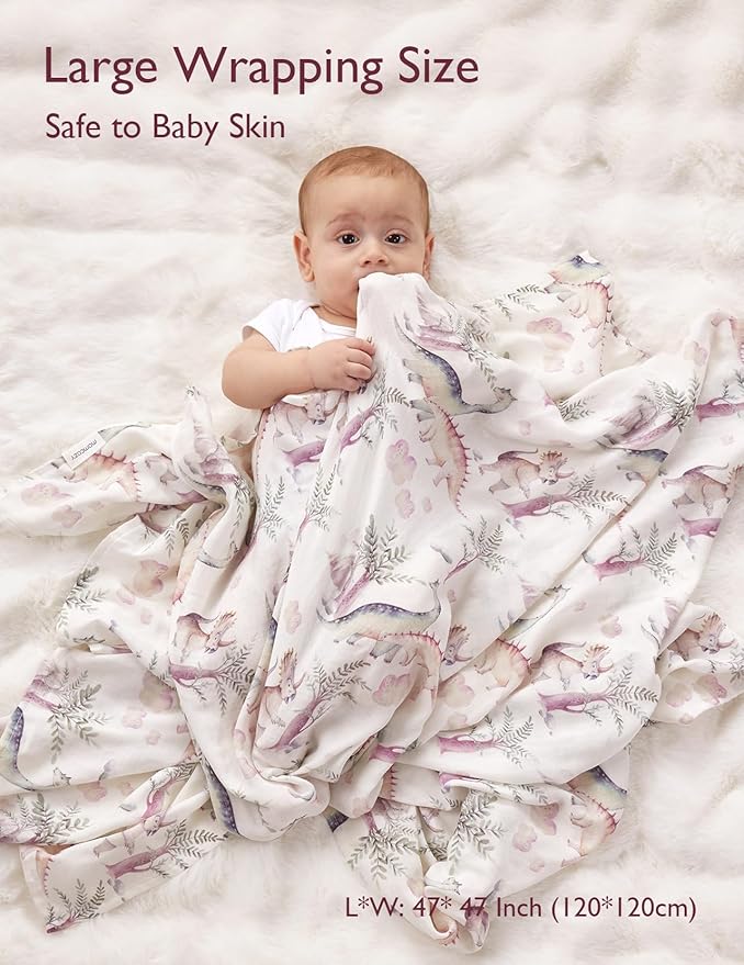 Momcozy Muslin Swaddle Blankets, Ultra Soft Neutral Registry Essentials, Jungle Dinosaur, Breathable Large 47'' x 47'' Newborn Boys Girls Receiving Blanket