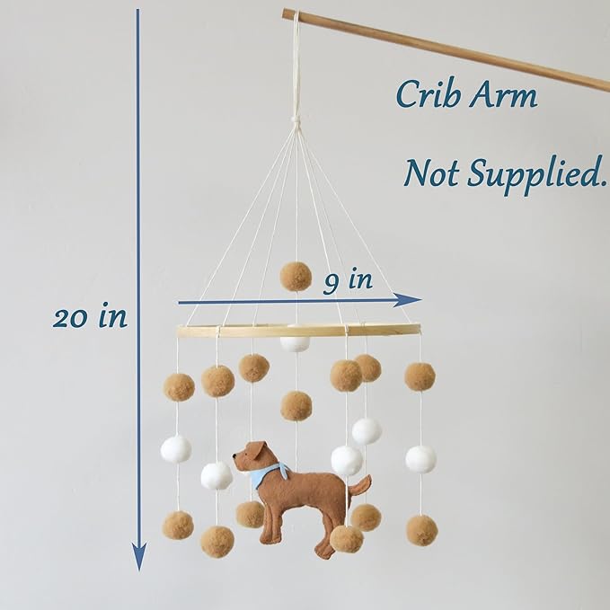Baby Crib Mobile for Boys Girls Dog theme Baby Mobile for Crib Mobile for Bassinet with Felt Ball, White-blue