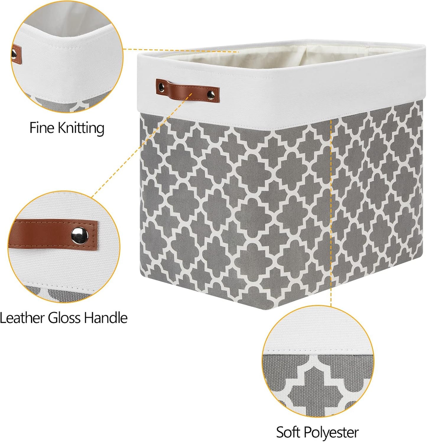 DULLEMELO Storage Baskets Large 17"x12"x15" Foldable Rectangular Storage Bins Baskets for Organizing [2 Pack] Fabric Nursery Storage Baskets for Home,Office,Closet,Clothes,Toys (White&Lattice Grey)