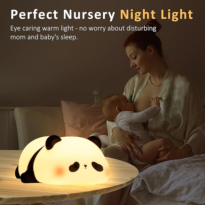 Lampeez Panda Night Light, Cute Silicone Lamp for Kids, Soft LED Touch Light, Nursery Nightlight, Bedroom Decor, Xmas Birthday Gifts for Boys Girls