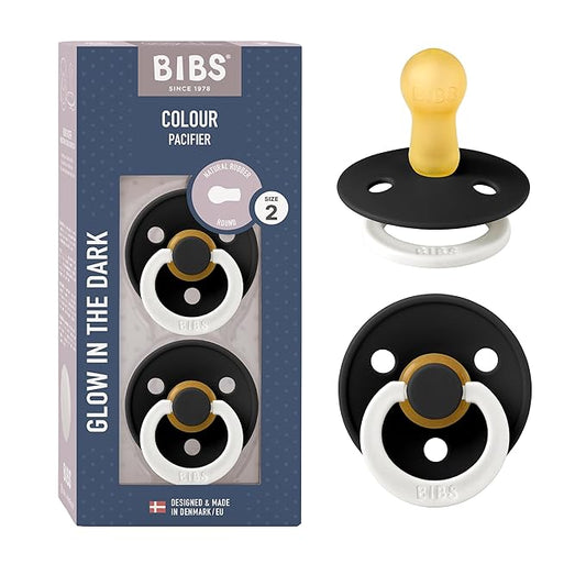 BIBS Pacifiers Colour Collection | Natural Rubber Baby Pacifier | Set of 2 BPA-Free Soothers | Made in Denmark | 6+ Months (Pack of 2) | Black Night