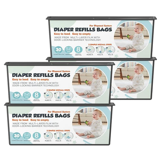 Diaper Pail Refills Bags with 30 Bags Compatible with Genie Easy Roll Signature and Platinum Diaper Pails, 7-Layer Odor-Barrier Technology, 4 Pack (120 Bag)