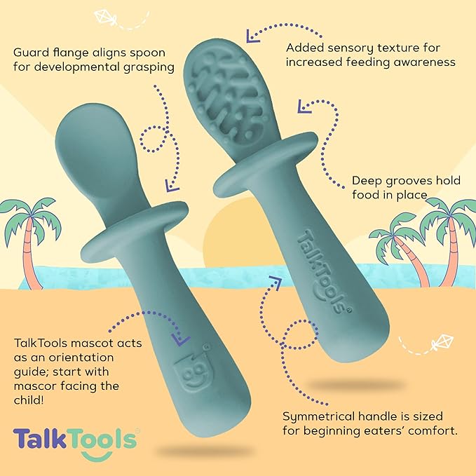 TalkTools ITSY Silicone Baby Plates Set with Suction – Feeding Essentials for Toddlers 6–12 Months+ | BLW Mealtime Set with Twin Spoon, Spill-Proof Sippy Cup | Self-Feeding Utensils (Sage)