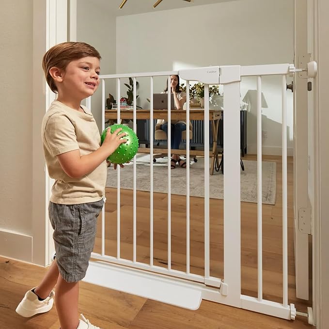 Cumbor 36" Extra Tall Baby Gate for Stairs, 29.7-40.6"(Extensions Included) Wide Dog Gate for Doorways, Pressure Mounted Auto-Close Pets Gates for Dogs Indoor, Durable Safety Child Gate, White