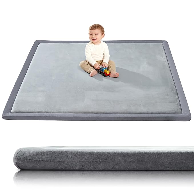 Baby Play Mat for Floor,1.3" Thick 59x71 Playpen Mat,Extra Large Tummy Time Foam Mats,Plush Soft Padded Playmate for Babies 6-12 Months Crawling,Non-Slip Nursery Rug for Toddler Kids Playroom(Grey)
