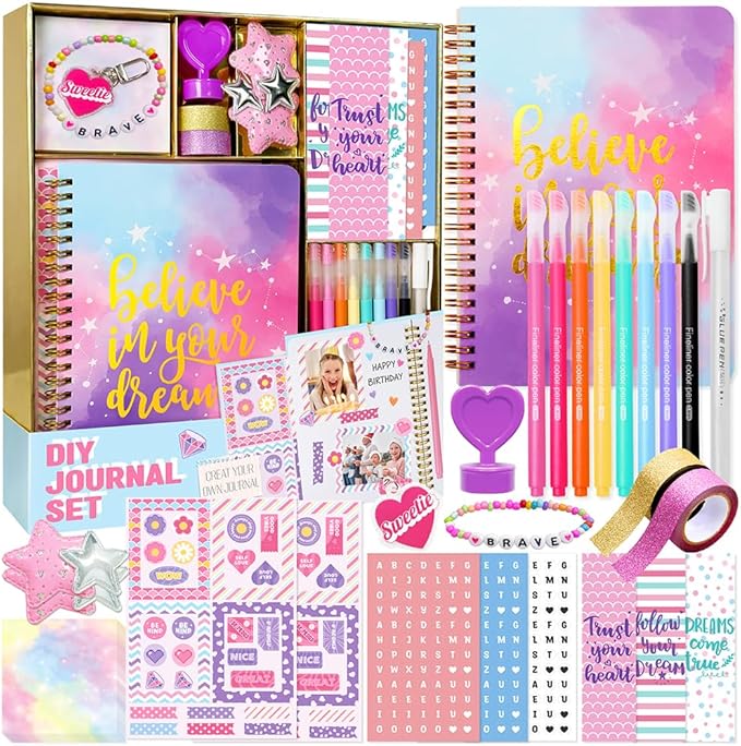Nollh DIY Journal Kit for Girls - DIY Journal Set for Tween & Teen Girls, Stationery Set, Scrapbook & Diary Supplies Set, Journaling Art Crafts Kit, Ideal Gifts for 8 9 10 11 12 13 14 Year Old Girl