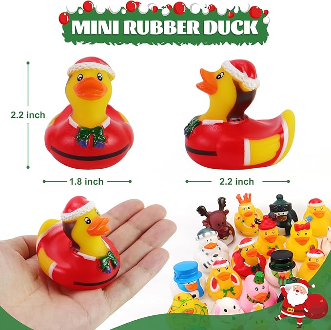 50Pcs Christmas Rubber Ducks for Boys, Girls, Kids and Toddlers,Christmas Ducks for Jeeps Ducking, Xmas Themed Duck Bathtub Pool Toys Christmas Party Favor Stocking Stuffers Gifts