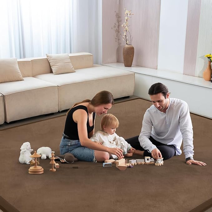 Baby Play Mat for Floor Tummy Time Mat Nursery Muscle Area Rug Playroom Rug Tatami 59"*59" Memory Foam 1.3" Thick Crawling For Babies,Toddlers, Infants, Kids,Floor,Coffee