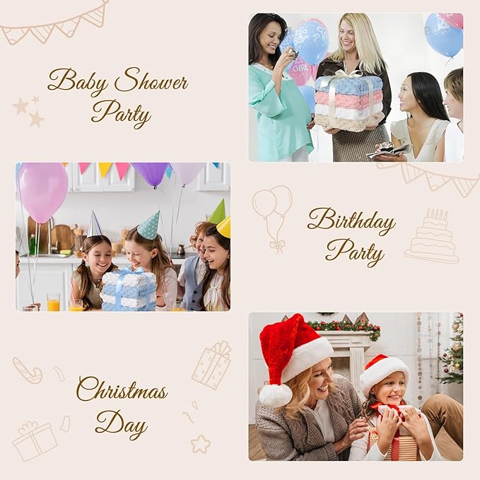 HOMRITAR 4 Pcs Baby Blanket for Unisex 3D Flannel Fleece Fluffy Blankets for Baby Soft Plush Breathable Bed Blanket for All Season Toddler Infant or Newborn 30 x 40 Inch (2 Pcs Blue, 2 Pcs Cream)