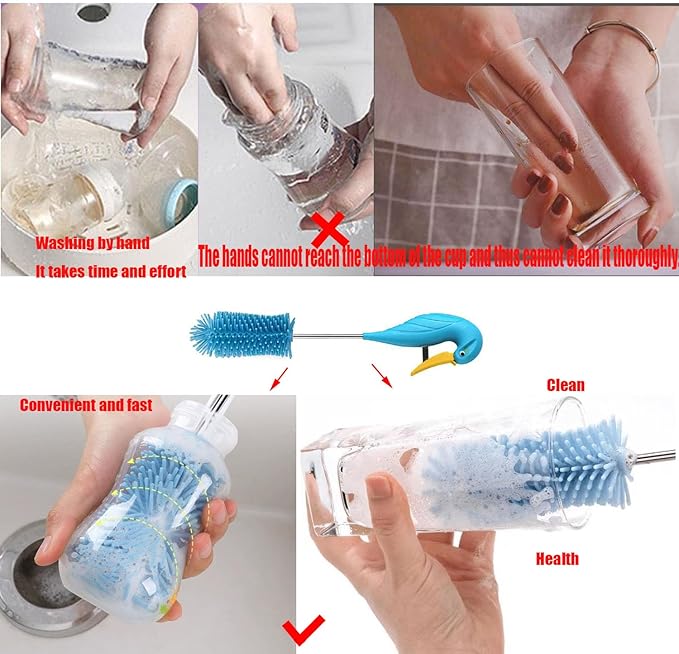 Silicone Bottle Brush Semi-Automatic Bottle Cleaner Brush for Baby, Sports, Vase, Glassware, and Smaller Diameter Openings