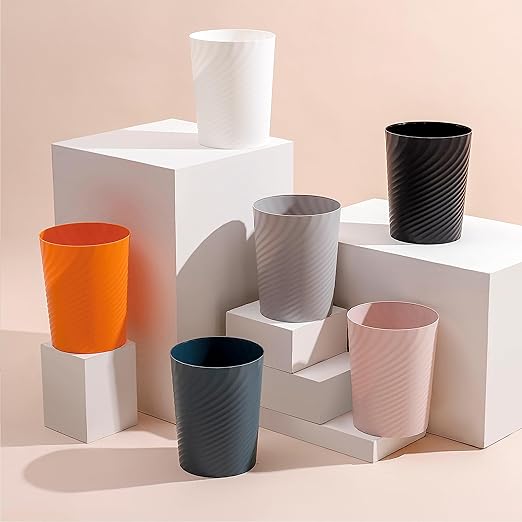 UUJOLY Plastic Small Trash Can Wastebasket, Garbage Container Basket for Bathrooms, Laundry Room, Kitchens, Offices, Kids Rooms, Dorms, 1.8 Gallon, Dark Grey, 2 Pack