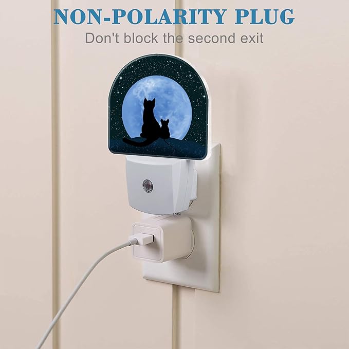 Plug in Night Lights Cat and Mouse Looking Moon Nightlight Plug Into Wall Dusk to Dawn Sensor LED Night Light for Kid Girls Boys Women Room Decor, Hallway, Kitchen, Bathroom, Nursery, Stairs