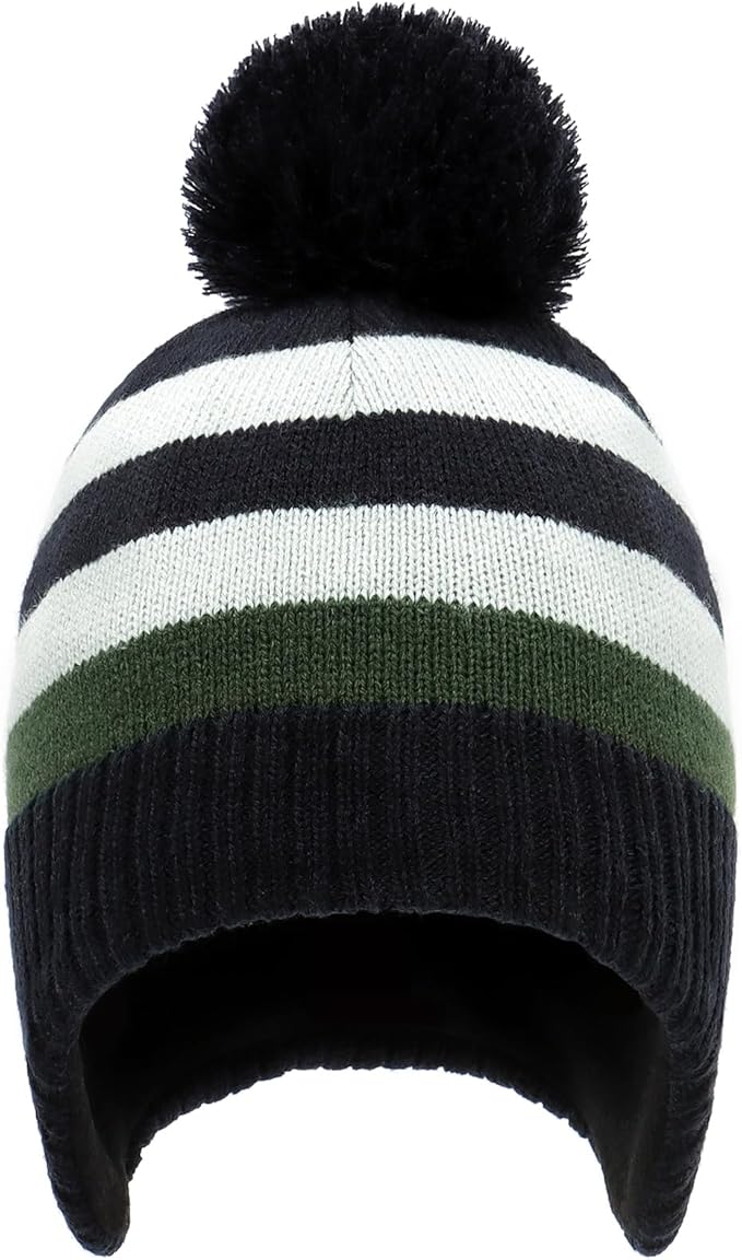 Duoyeree Kids Beanie Hat for Boys Girls Pom-pom Kint Hats Cozy Lining Winter Skull Cap