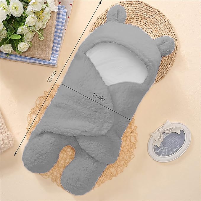 Baby Swaddle Blanket Boys Girls Cute Plush Receiving Blanket Ultra-Soft Newborn Sleeping Wraps for Infant 0-6 Months - Grey