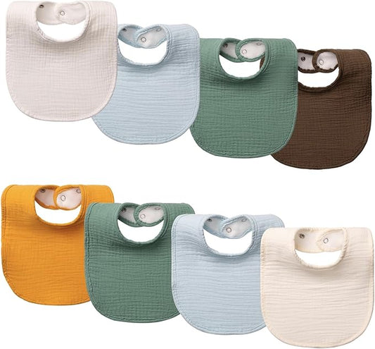 8-Pack Cotton Baby Drool Bibs - Quick-Dry Absorbent Bandana Bibs, Adjustable Snaps for Newborn to 24M