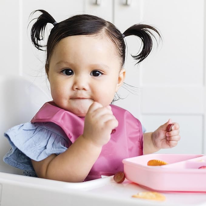 Tiny Twinkle Mess Proof Baby Bibs for Eating – Waterproof, Wipeable Toddler Bibs with Pocket – Baby Food Bibs for Girls & Boys(3 Pack,Blush, Burgundy)