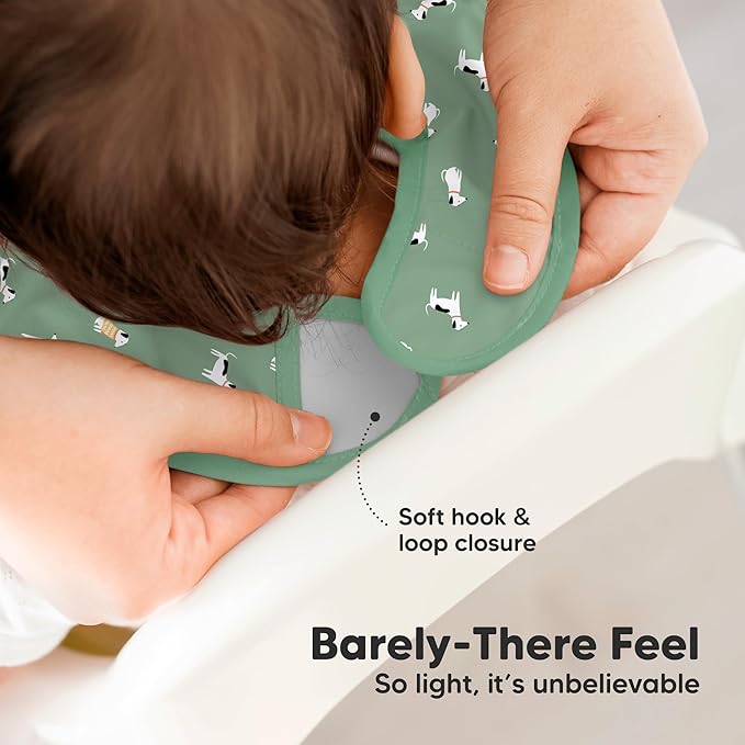 KeaBabies 3-Pack Waterproof Baby Bibs for Eating - Lightweight Toddler Feeding Bibs with Large Food Catcher, Mess Proof, Food-Grade Baby Eating Essentials, Easy to Put On & Clean (Pets & Paws)