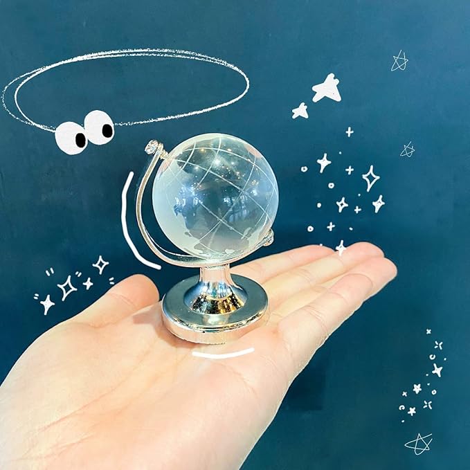 Mini World Globe Crystal Glass balls,Clear Paperweight decorative,small Earth globe for desk decorations,Office Home table Decor,tiny Ornaments Gifts, Miniature Ball Sphere paper weights,Diameter 5cm