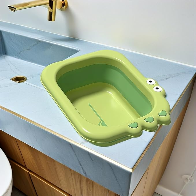 BESPORTBLE Baby Wash Basin Foldable Cartoon Design Portable Infant Washbasin Lightweight Plastic Basin for Newborn Bathing Travel and Laundry 12.5X10X4 Inches