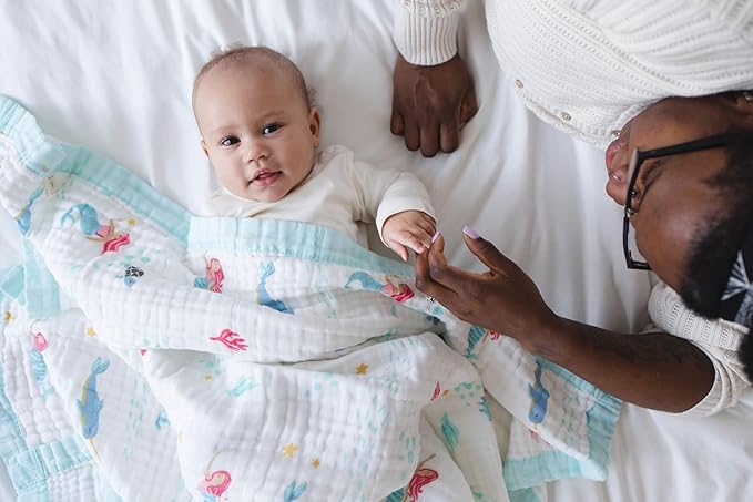 100% Cotton Muslin Baby Blanket | Soft & Breathable 6-Layer Swaddle & Receiving Blanket | Lightweight Quilt for Newborns, Infants & Toddlers | Gender-Neutral (Magical Mermaid Dreams)