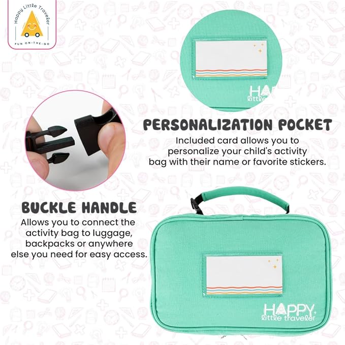 Travel Essentials for Kids – All-in-One Hanging Bag with Toddler Toys, Road Trip Activities for Kids, Sensory Toys & Travel Games for Airplane Trips, Car Rides - Boys & Girls 3+ Years, Toddler Seafoam