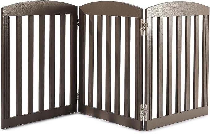 SPIRICH Wooden Freestanding Foldable Dog Gate, Extra Wide Step Over Puppy Gate, 3 Panels, Grey
