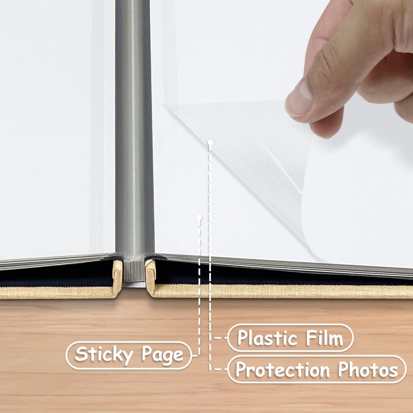 Large Photo Album Self Adhesive Scrapbook Album for 4×6 8×10 Pictures DIY Magnetic Linen Cover Album 40 Pages for Family Wedding Gifts with Metal Pen and Plastic Board