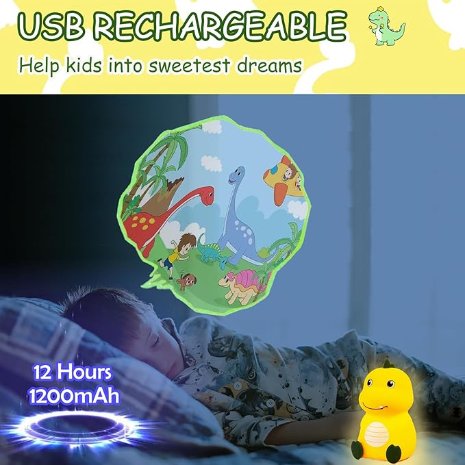 Night Light for Kids Cute Dinosaur Night Light,16 Colors Silicone Dimmable Baby Night Lights for Nursery, Rechargeable Nightlight for Kids Room,Gifts Stuff for Boys Girls Baby,Toddler Decor