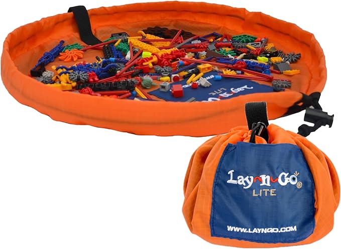 Lay-n-Go 2-in-1 Small Portable Drawstring Toys Storage Organizer and Play Mat for Room and Travel, Made for Kids and Toddlers with a Durable Patented Design