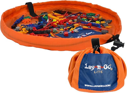 Lay-n-Go 2-in-1 Small Portable Drawstring Toys Storage Organizer and Play Mat for Room and Travel, Made for Kids and Toddlers with a Durable Patented Design