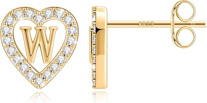 Anoup Christmas Gifts for Grandkids Girls Earrings - S925 Sterling Silver Post CZ Hypoallergenic Stud Heart Initial Earrings for Women Kids Jewelry Stocking Stuffers for Teen Girls Birthday Gifts