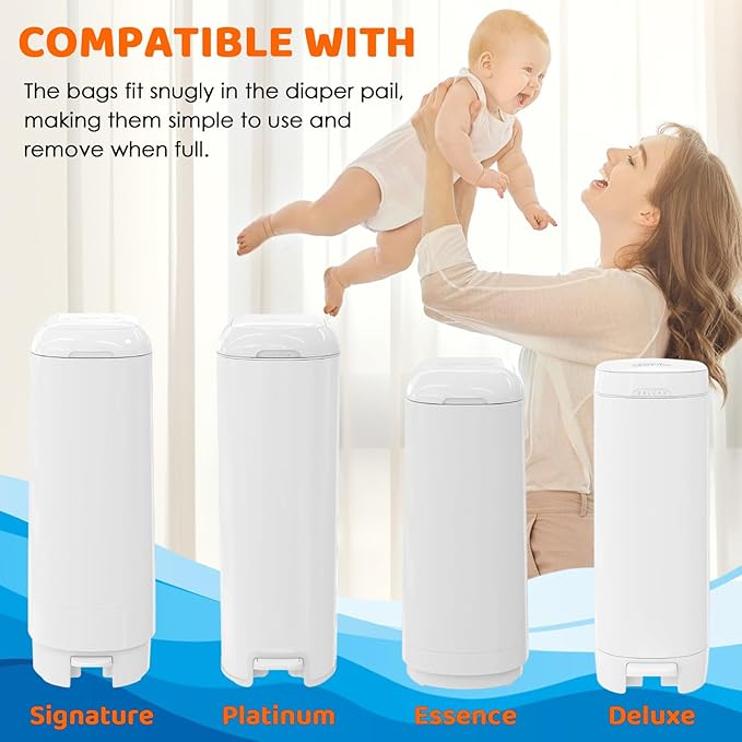Diaper Pail Refills Bags Compatible with Genie Easy Roll Signature & Platium Diaper Pails | 7-Layer OdorLock Technology | Up to 10 Months Use,1 Pack(30 Bags)