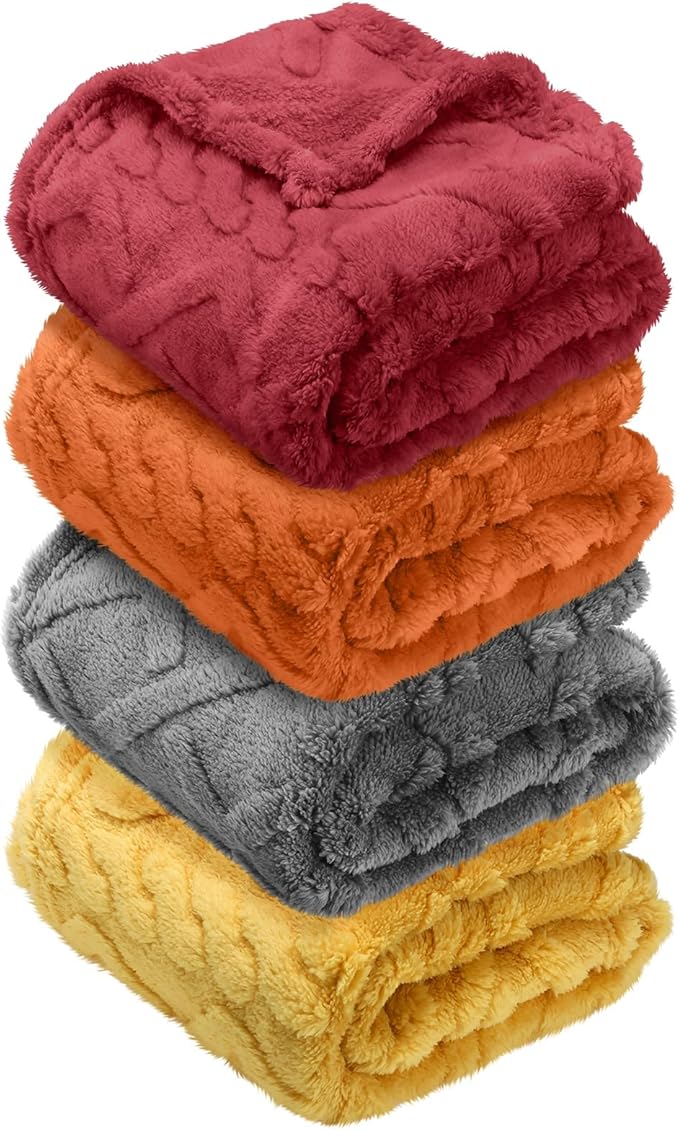 VitalCozy 4 Pcs Fluffy Baby Blanket Fleece 30" x 40" 3D for Boys Nursery Little Girl Infant or Newborn Receiving Swaddling Blankets(Orange Set)
