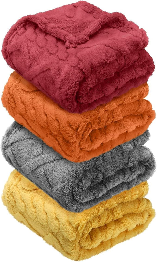 VitalCozy 4 Pcs Fluffy Baby Blanket Fleece 30" x 40" 3D for Boys Nursery Little Girl Infant or Newborn Receiving Swaddling Blankets(Orange Set)