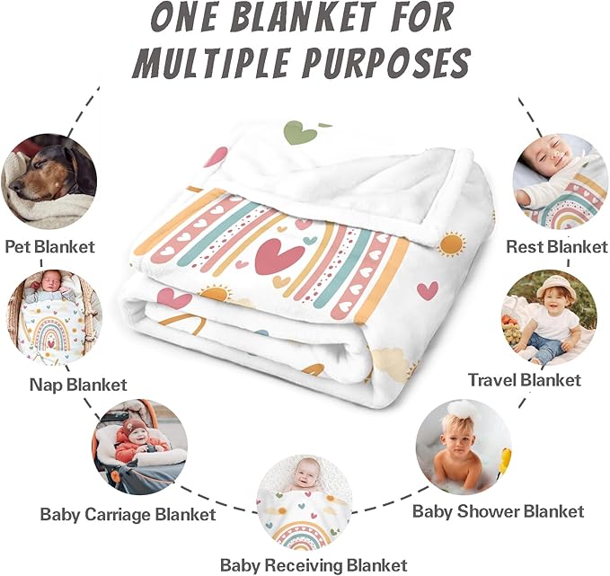 Personalized Baby Blankets for Girls Women Custom Boho Style Baby Blanket with Rainbow Personalized Baby Girl Blanket with Name Customized Gift for Adult Expecting Mom Baby Shower Birthday Gifts