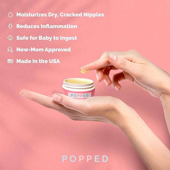 Popped Organic Nipple Butter (2 oz) | Made in the USA | Moisturizing Nipple Cream for Sore, Dry, and Cracked Nipples | Postpartum Essential Balm for Breastfeeding, Nursing