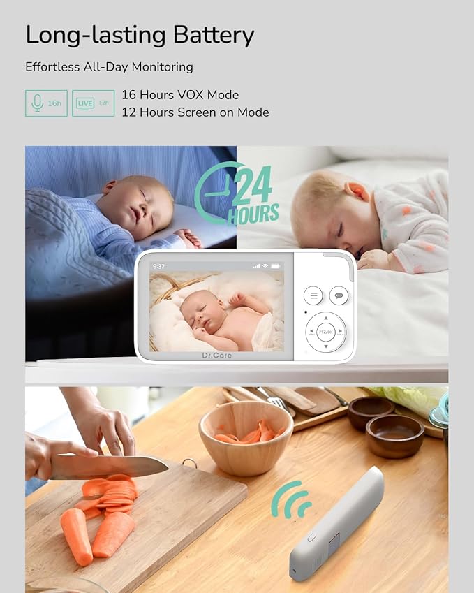Dr. Care NeoView Video Baby Monitor with 2 Cameras -3.5” Screen, 2-Way Audio, Video Loop Recording, Night Vision, Real-Time/VOX Monitoring, Temp Sensor, Lullabies, No Wi-Fi (Supports Up to 128GB)
